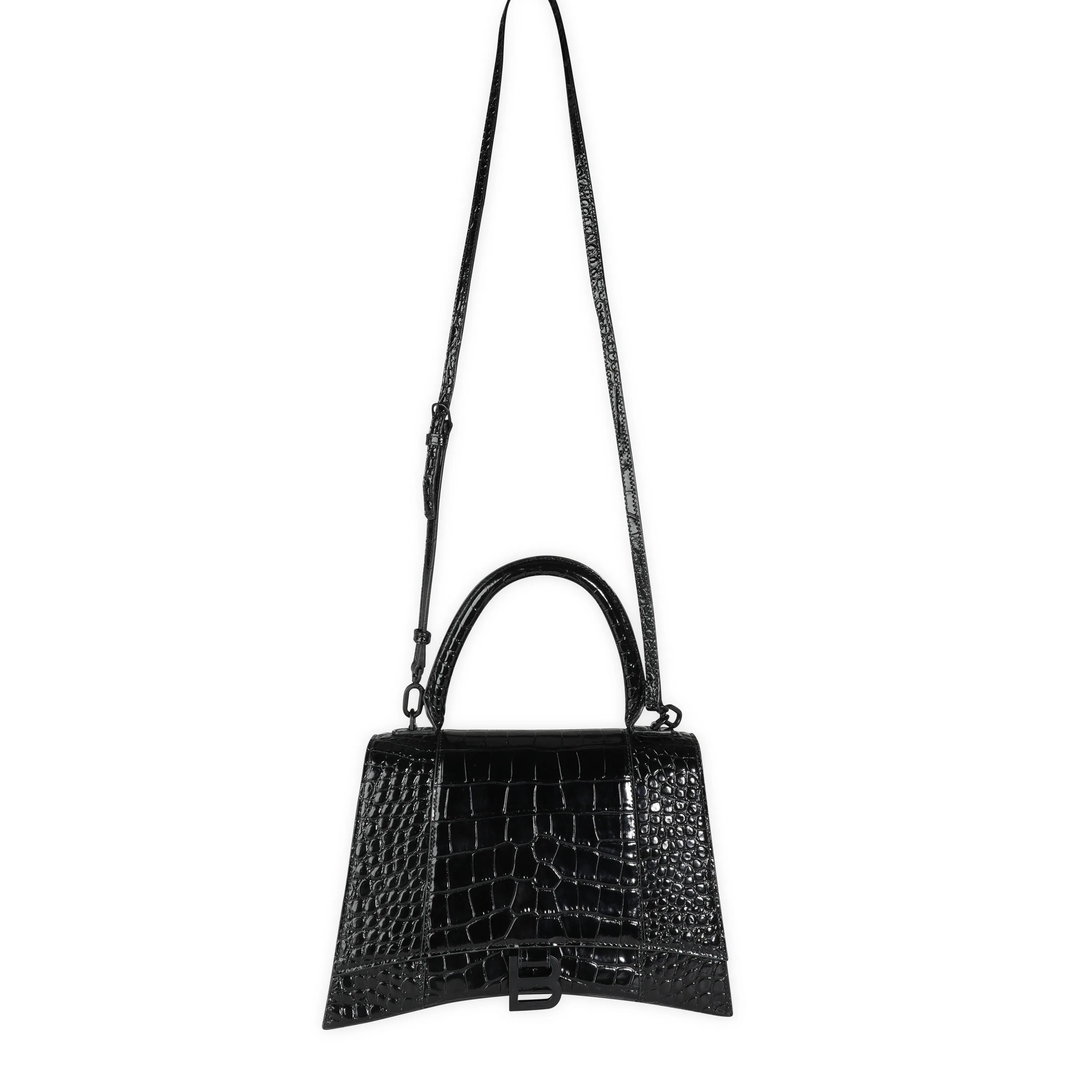 Balenciaga Black Crocodile-Embossed Medium Hourglass Bag