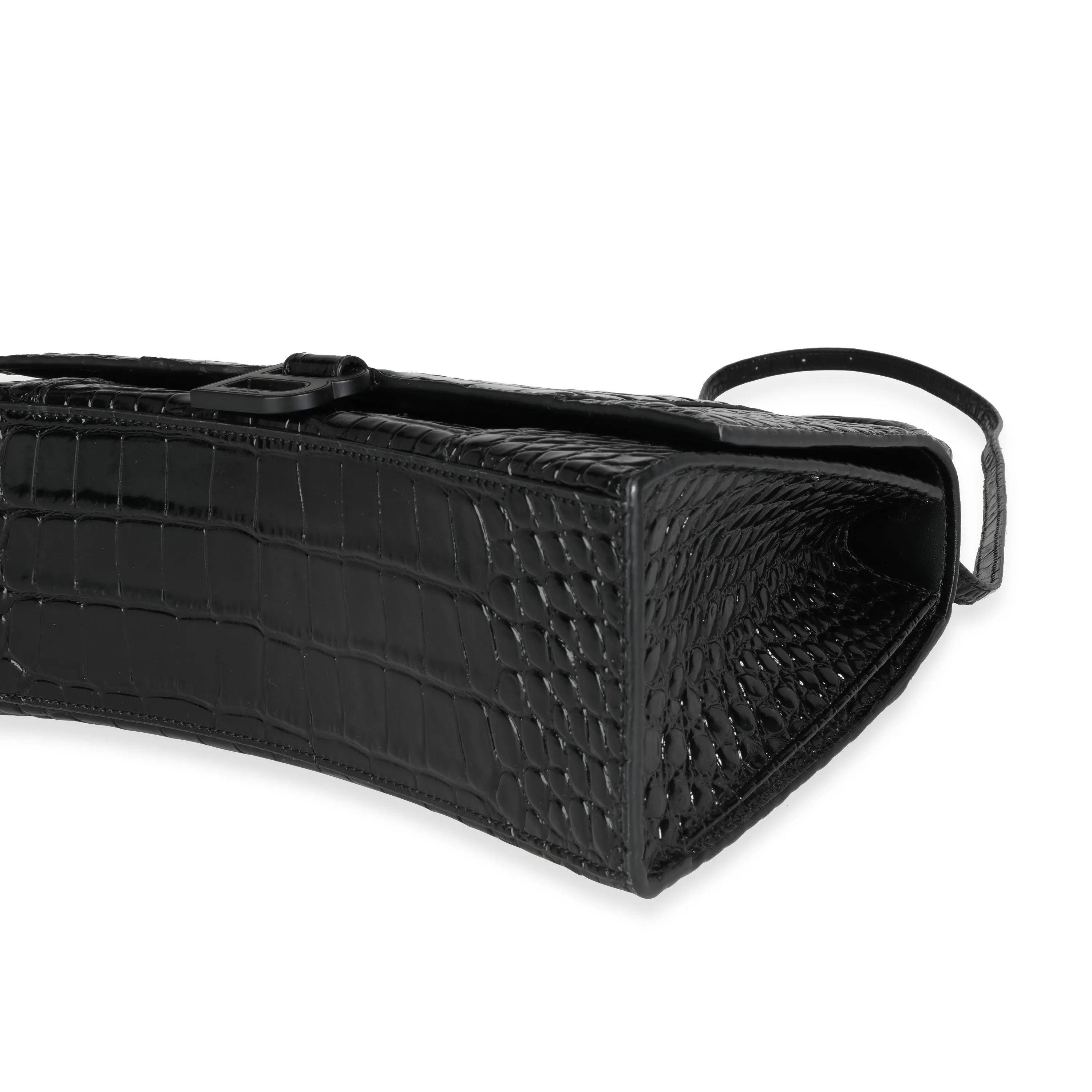 Balenciaga Black Crocodile-Embossed Medium Hourglass Bag