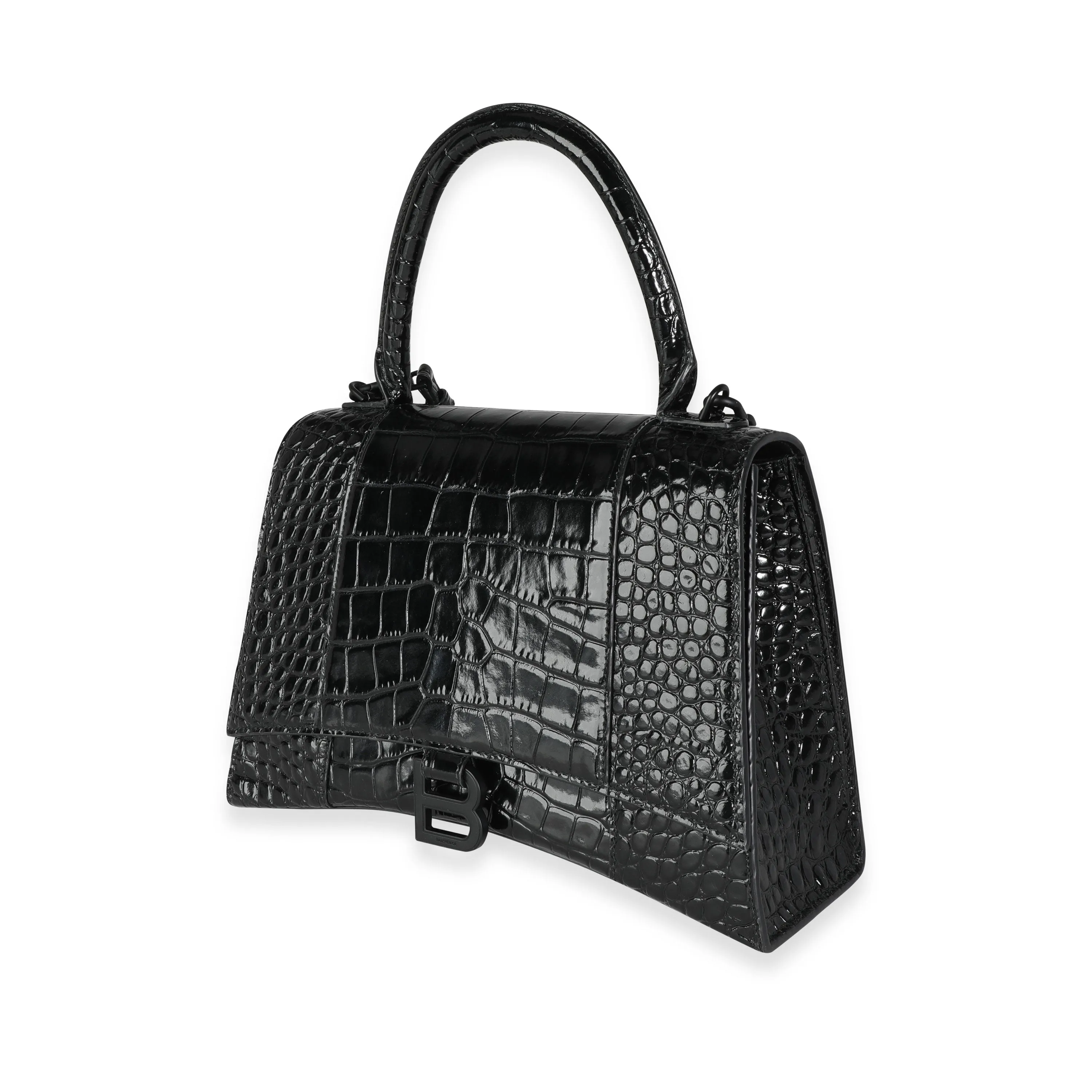 Balenciaga Black Crocodile-Embossed Medium Hourglass Bag