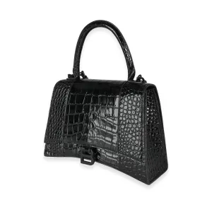 Balenciaga Black Crocodile-Embossed Medium Hourglass Bag
