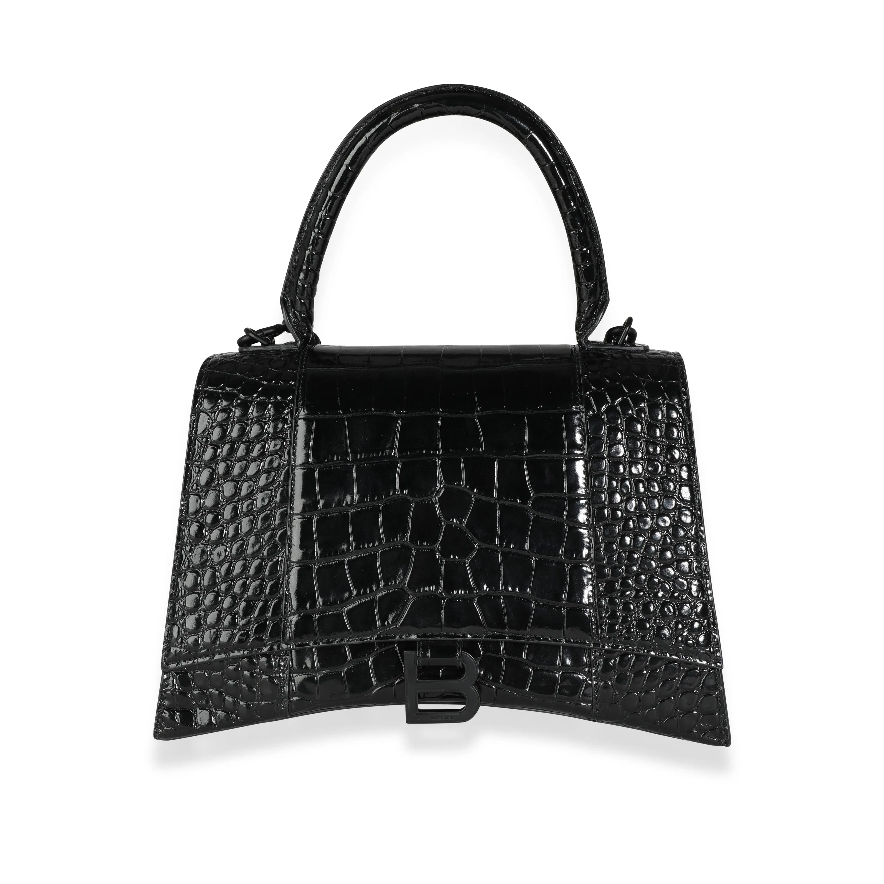 Balenciaga Black Crocodile-Embossed Medium Hourglass Bag