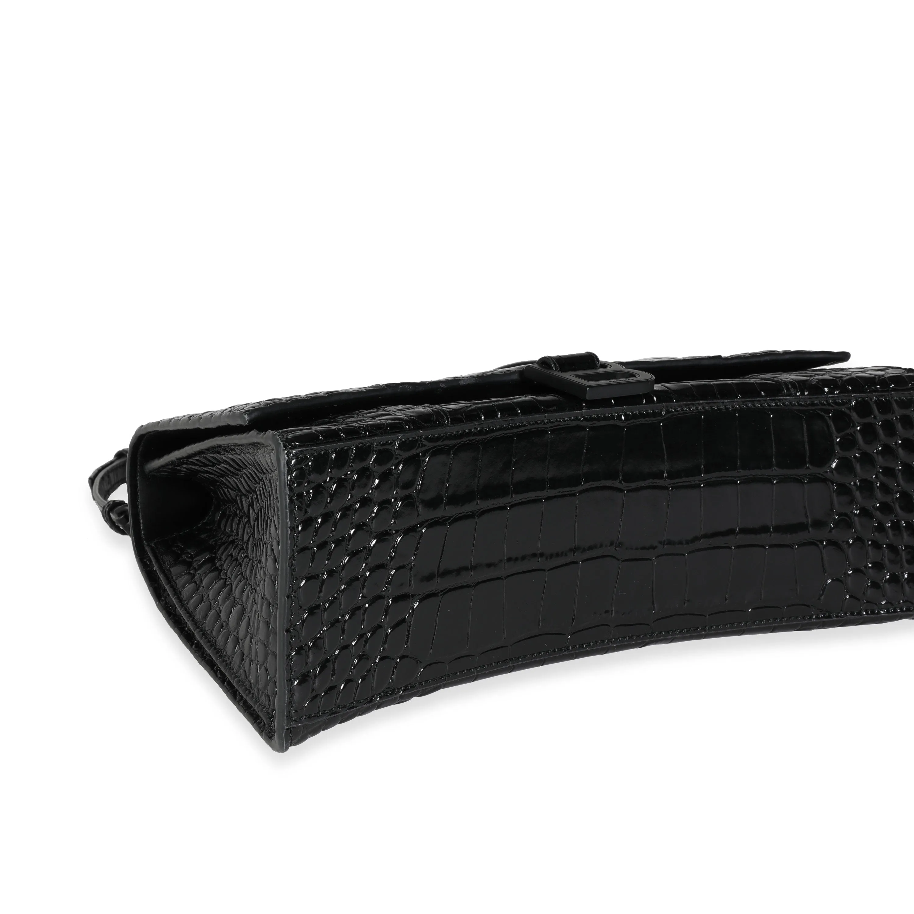 Balenciaga Black Crocodile-Embossed Medium Hourglass Bag