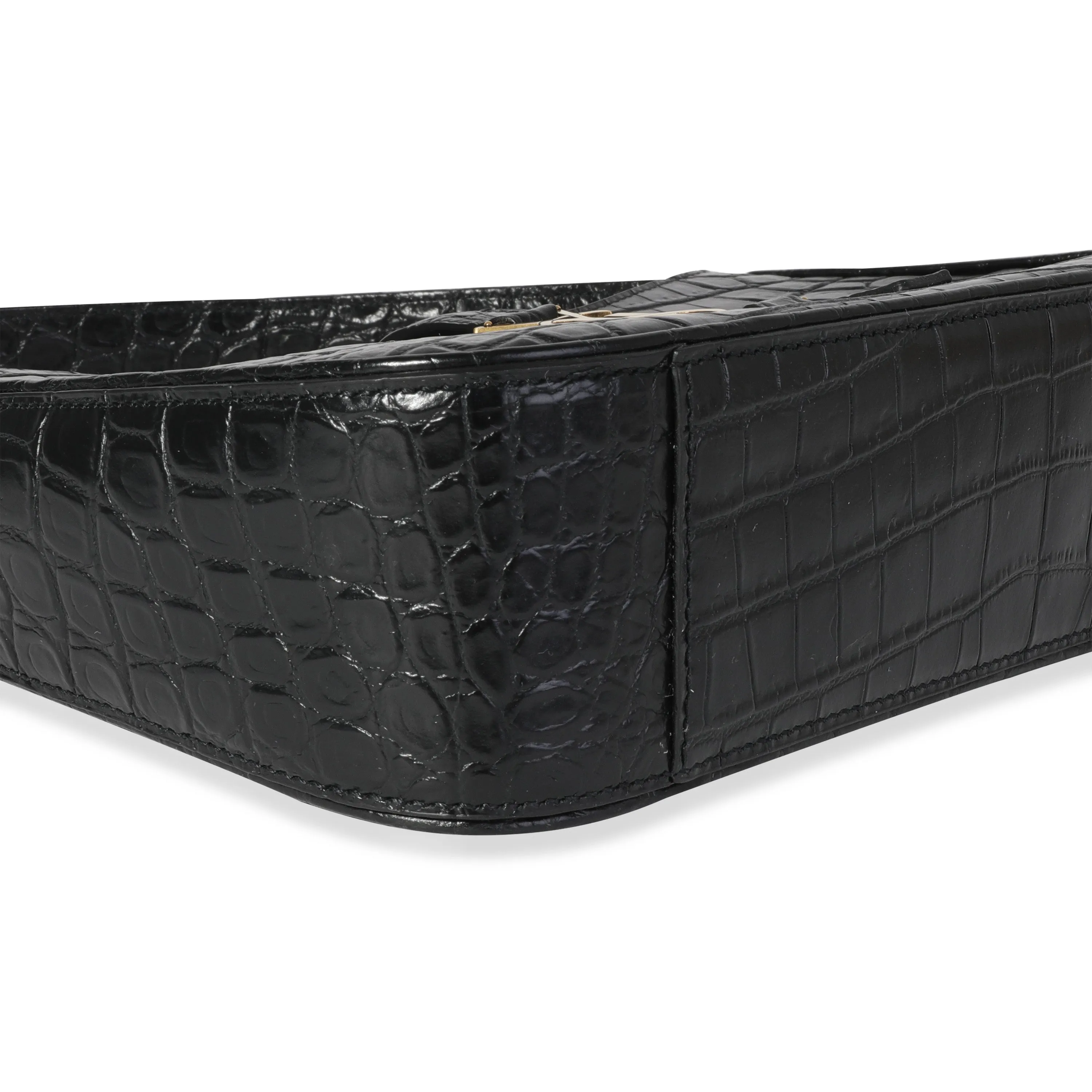 Black Crocodile-Embossed Le 5 à 7 Hobo
