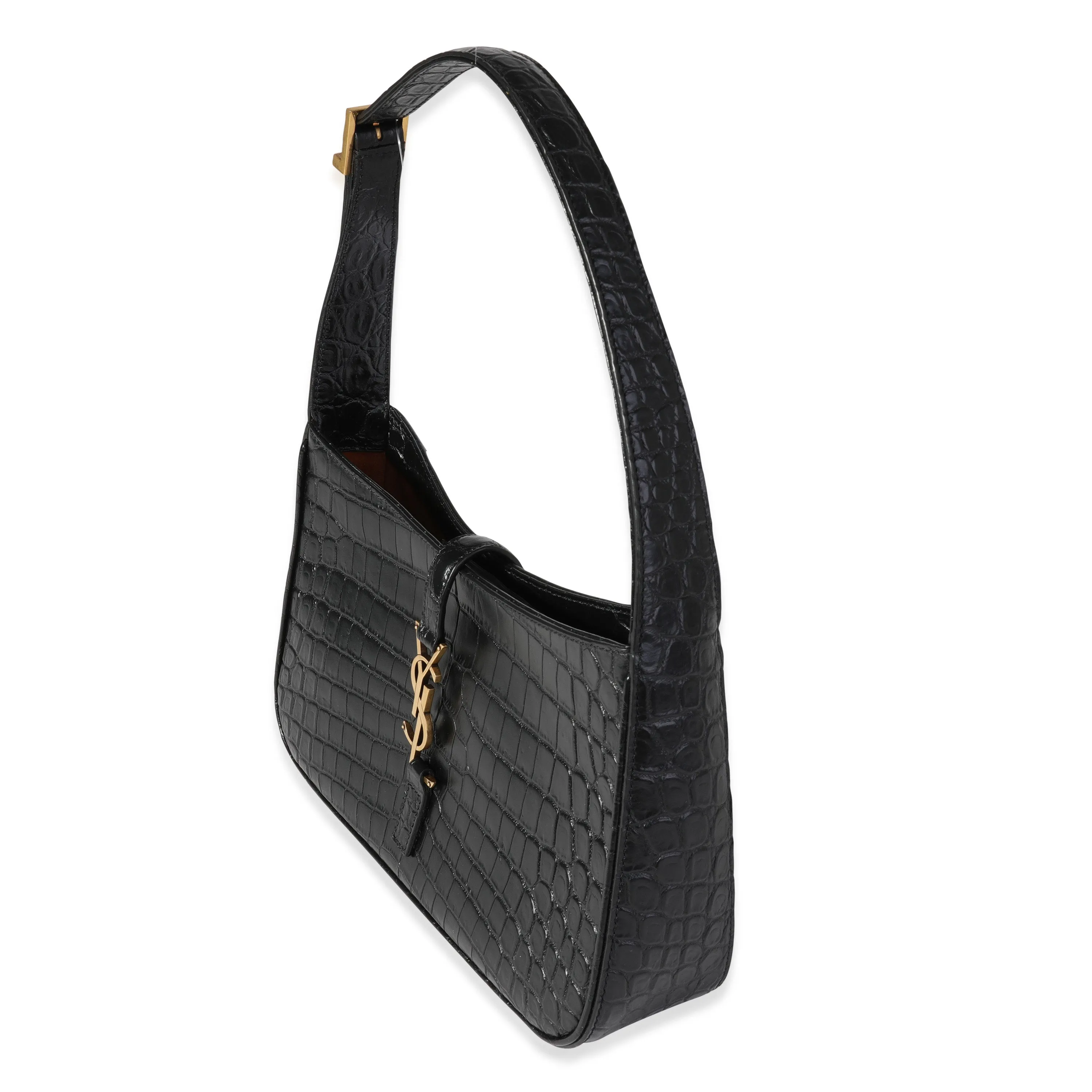 Black Crocodile-Embossed Le 5 à 7 Hobo