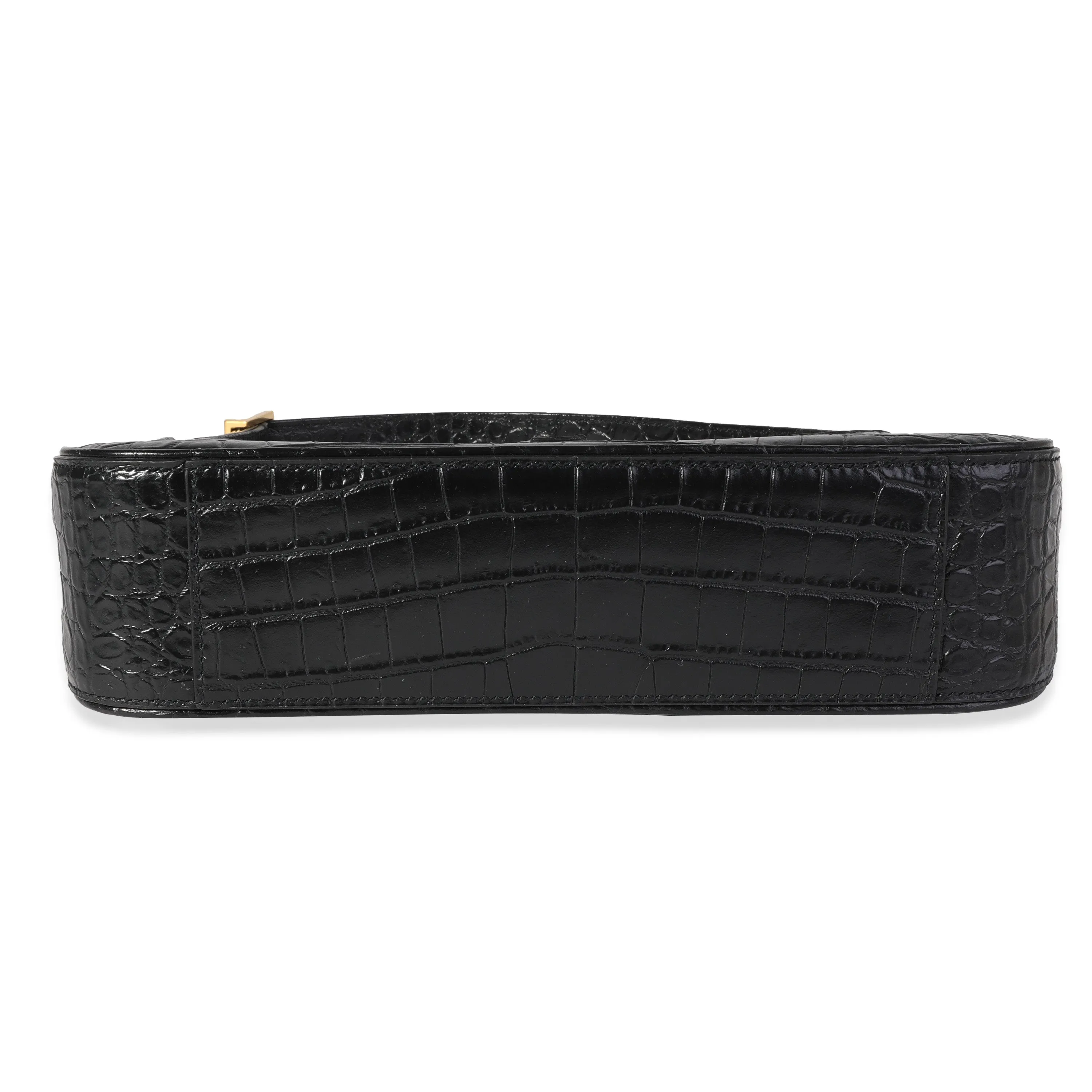 Black Crocodile-Embossed Le 5 à 7 Hobo