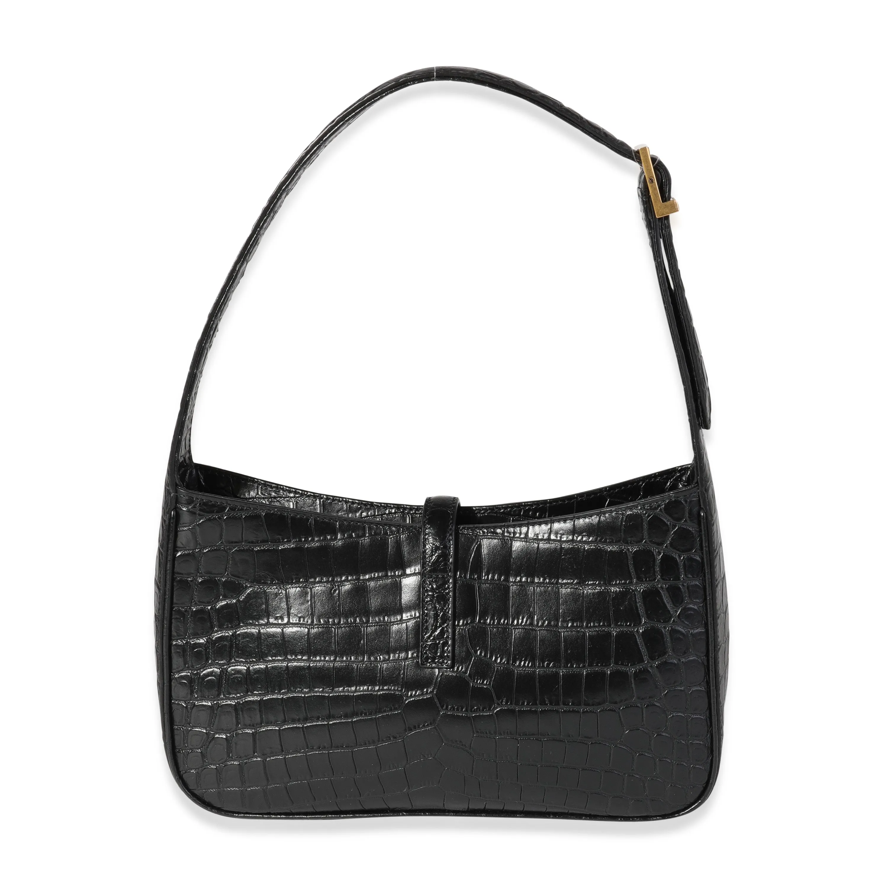 Black Crocodile-Embossed Le 5 à 7 Hobo