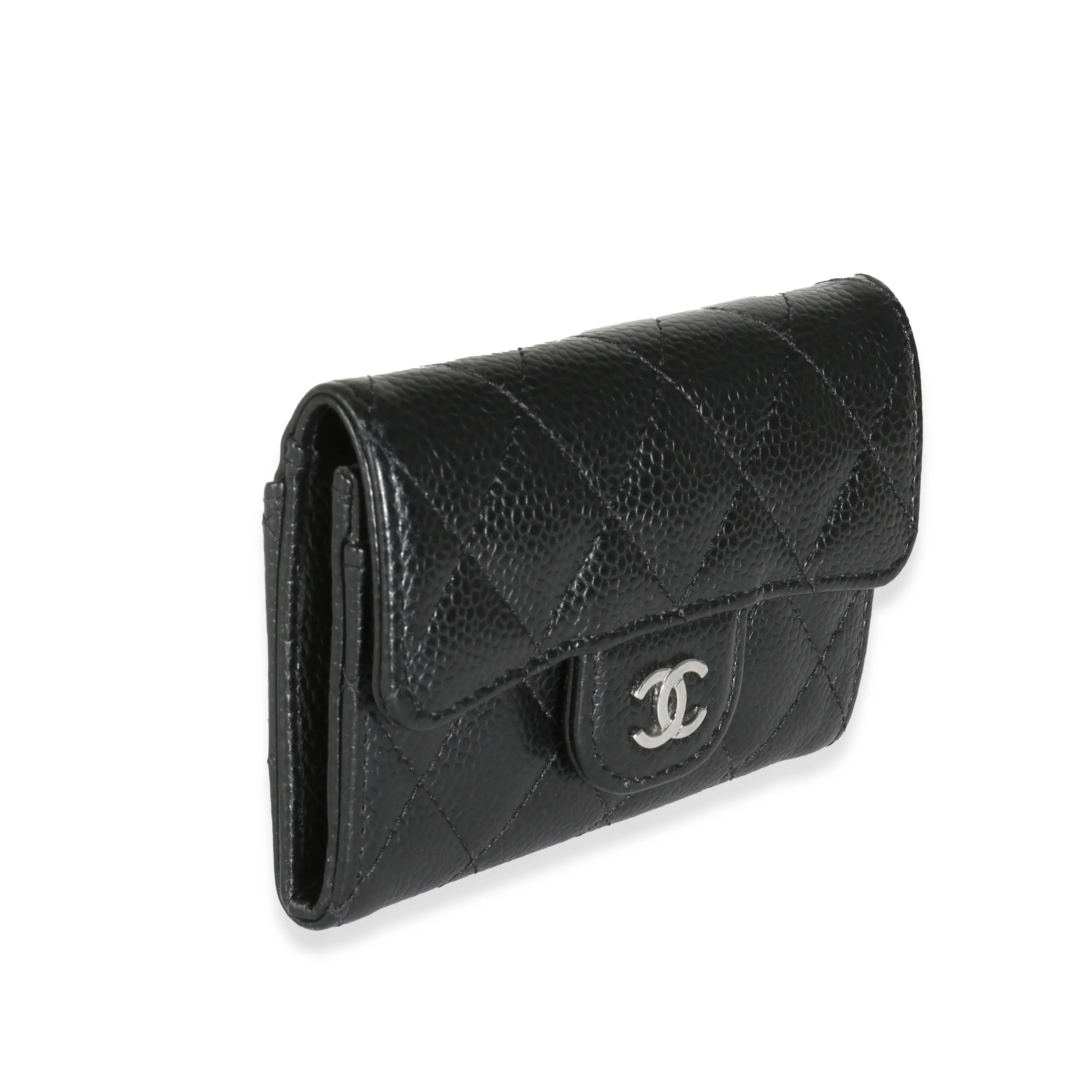 Black Quilted Caviar Classic Card Holder