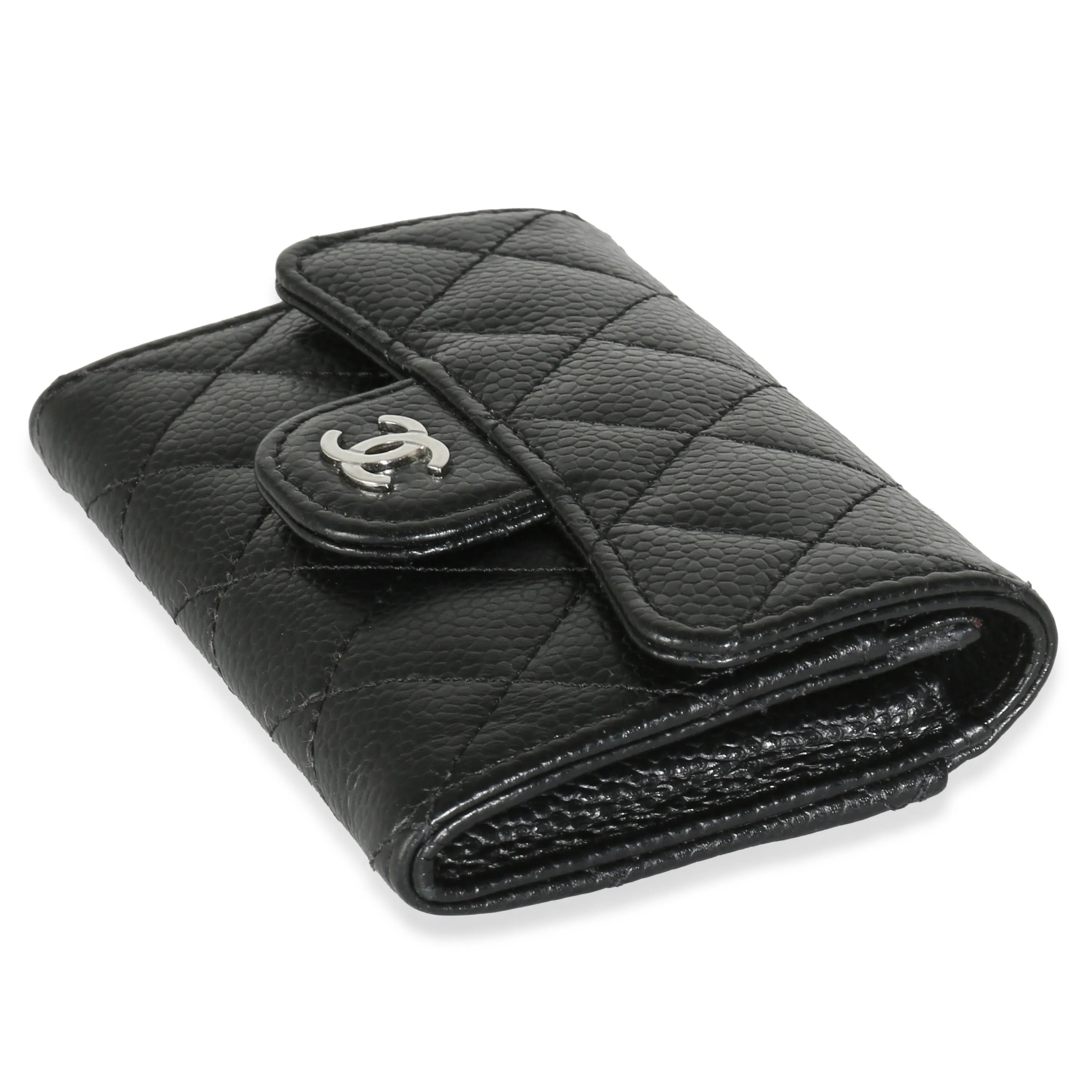 Black Quilted Caviar Classic Card Holder