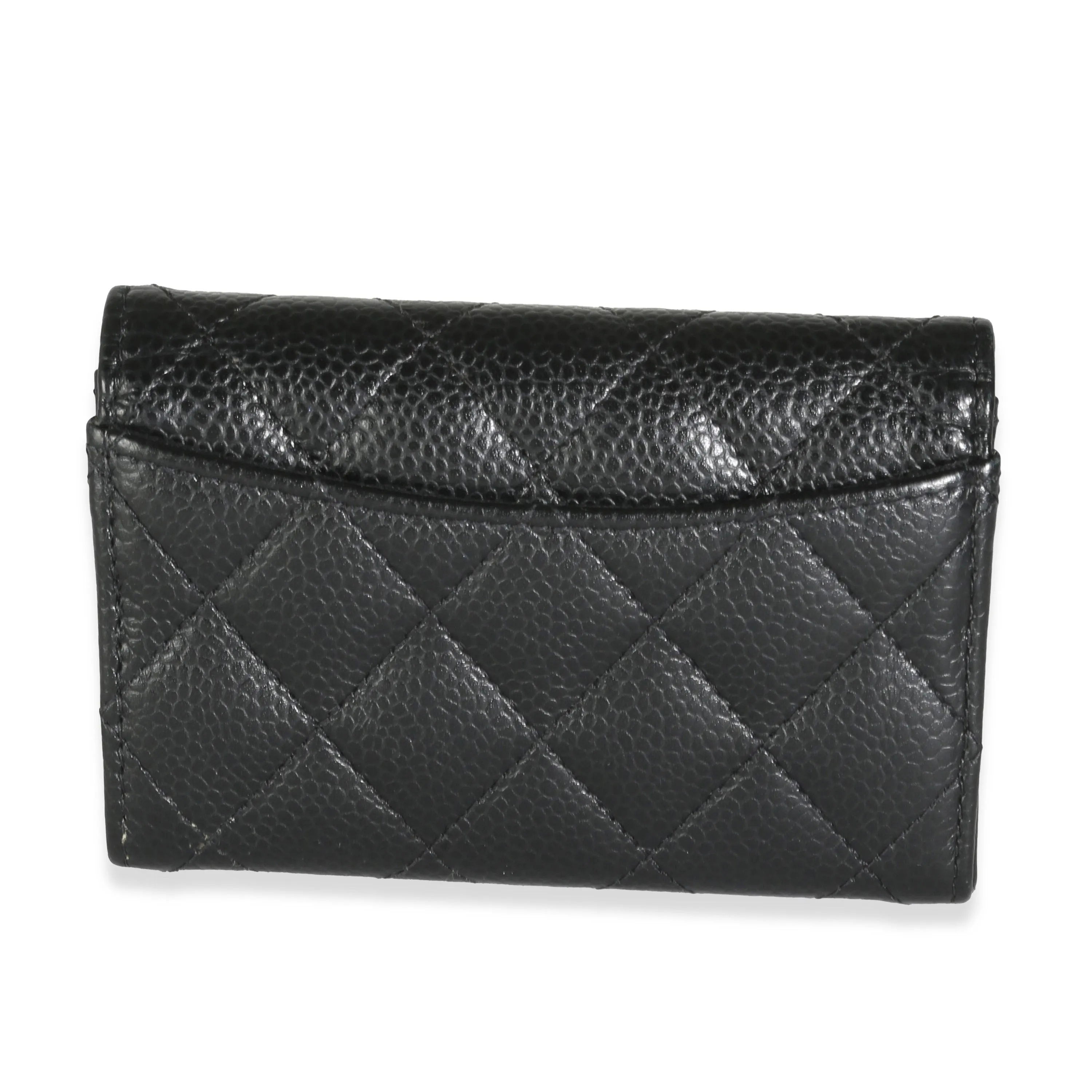 Black Quilted Caviar Classic Card Holder