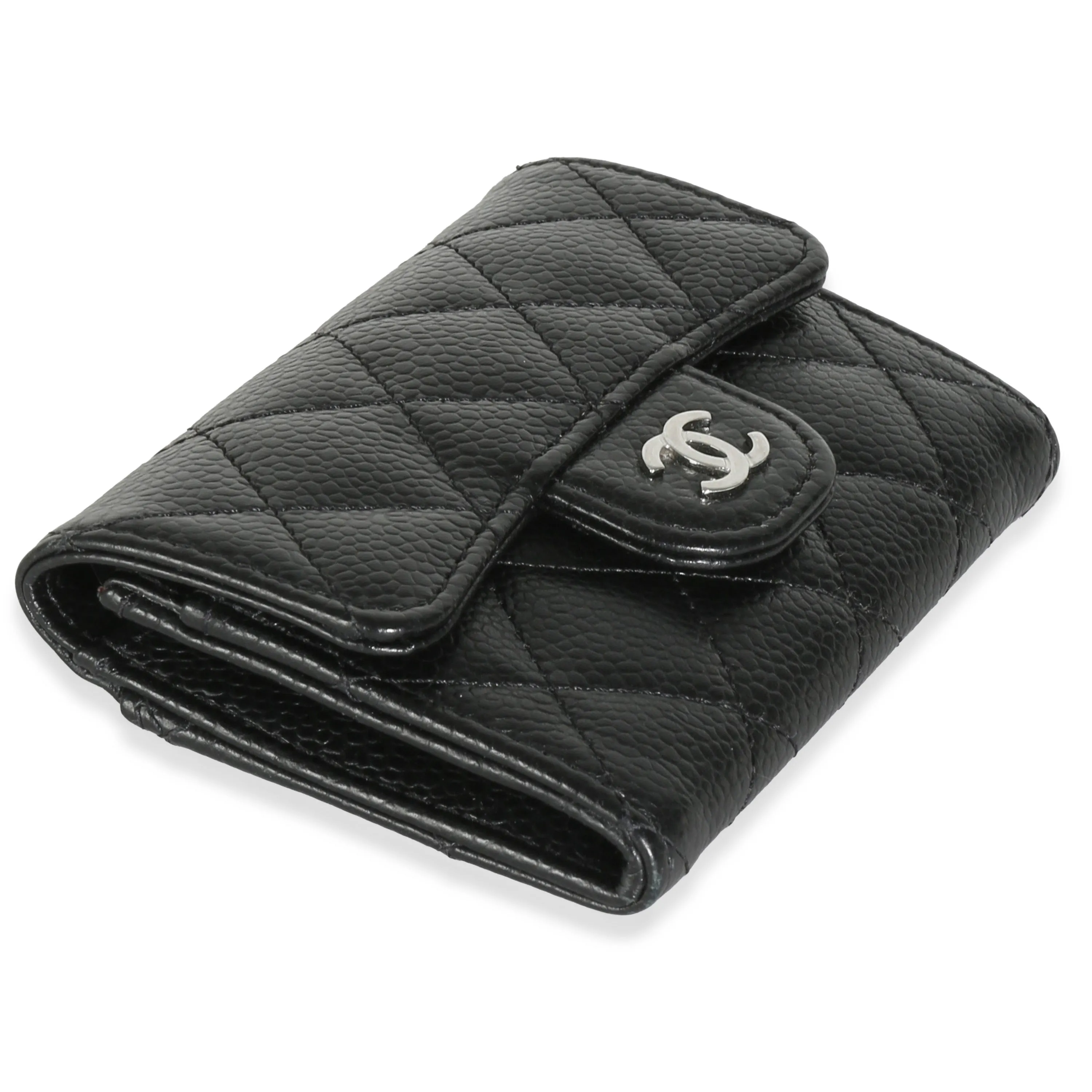 Black Quilted Caviar Classic Card Holder