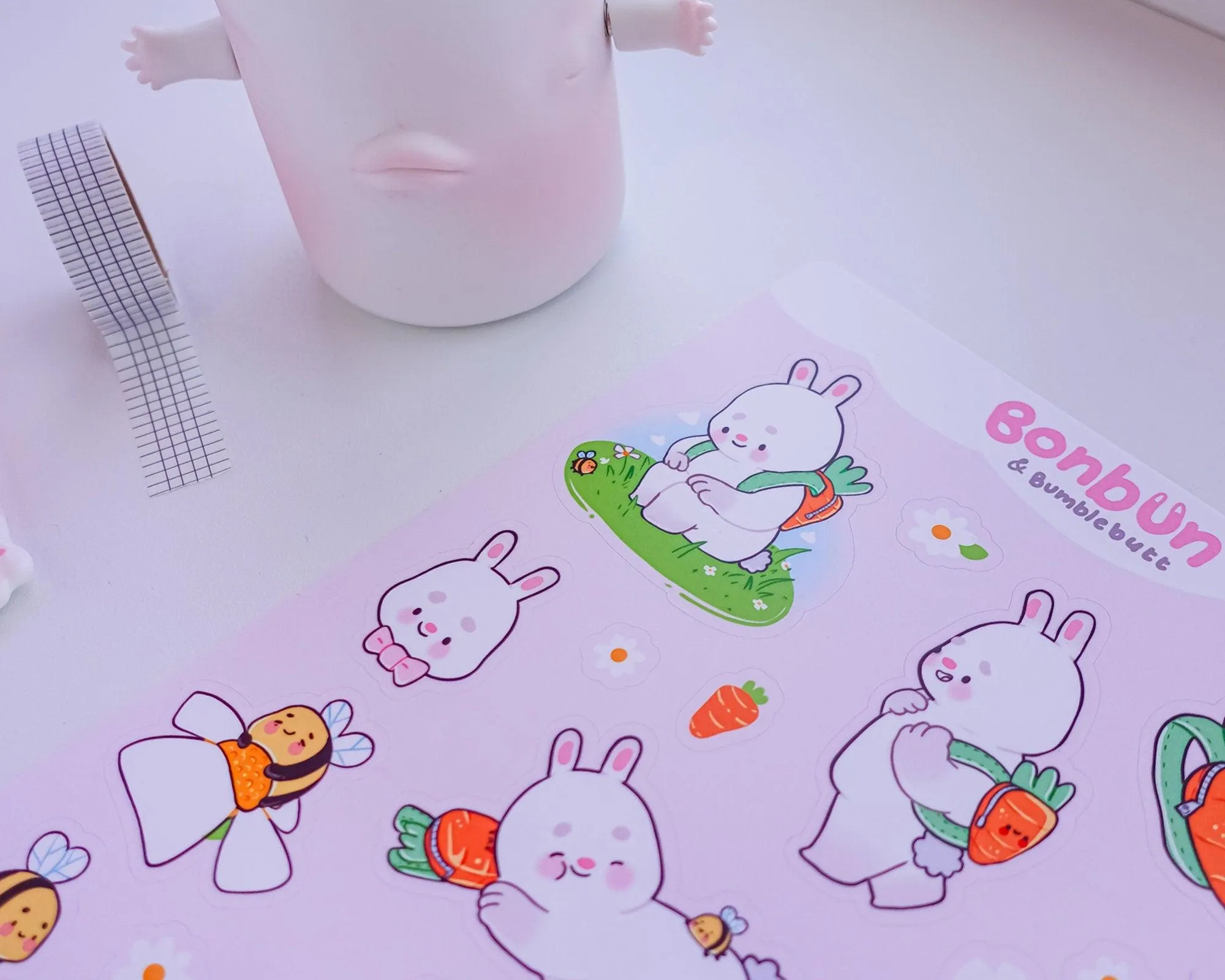 Bonbun & Bumblebutt A5 Sticker Sheet | Bunny Spring Kawaii Stickers | Cute Pastel Decor for Planners & Journals