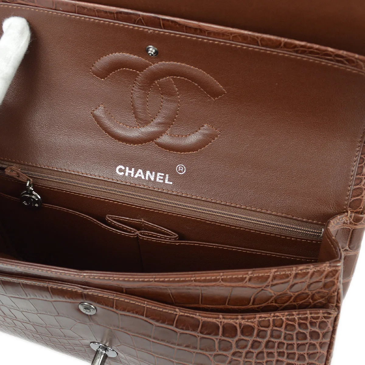 Chanel * 2001-2003 Brown Crocodile Medium Classic Double Flap SHW