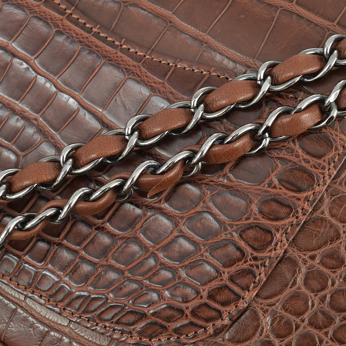 Chanel * 2001-2003 Brown Crocodile Medium Classic Double Flap SHW