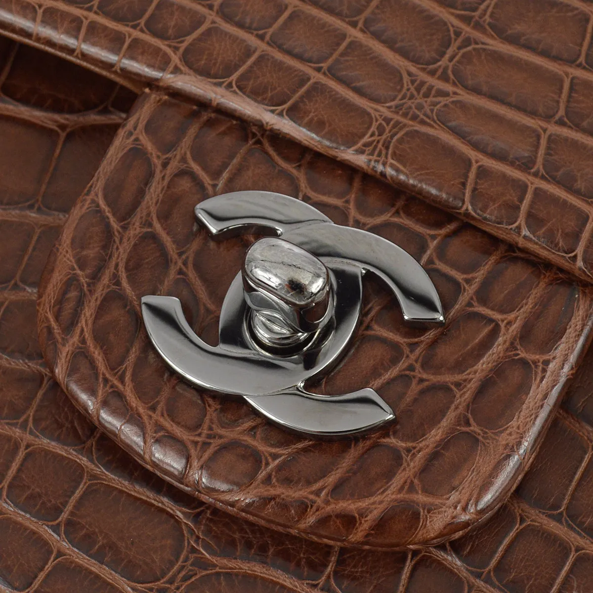 Chanel * 2001-2003 Brown Crocodile Medium Classic Double Flap SHW