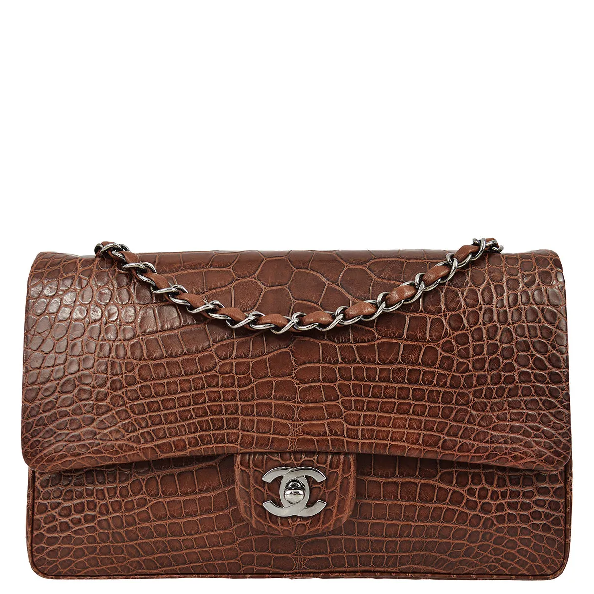 Chanel * 2001-2003 Brown Crocodile Medium Classic Double Flap SHW