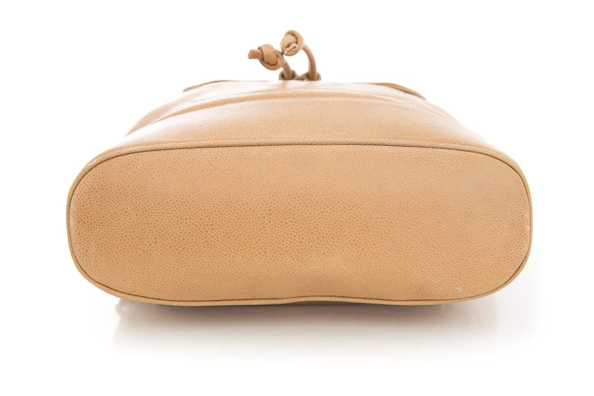 Chanel 2014 Beige Caviar CC Timeless Sling Backpack