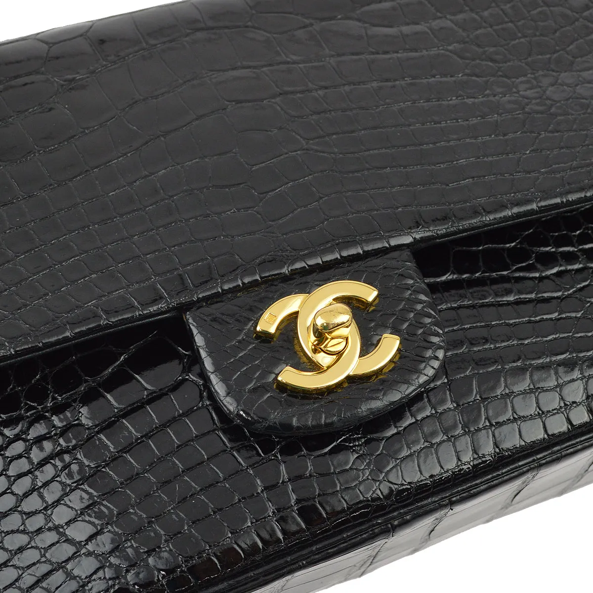 Chanel * Black Crocodile Medium Classic Double Flap Shoulder Bag