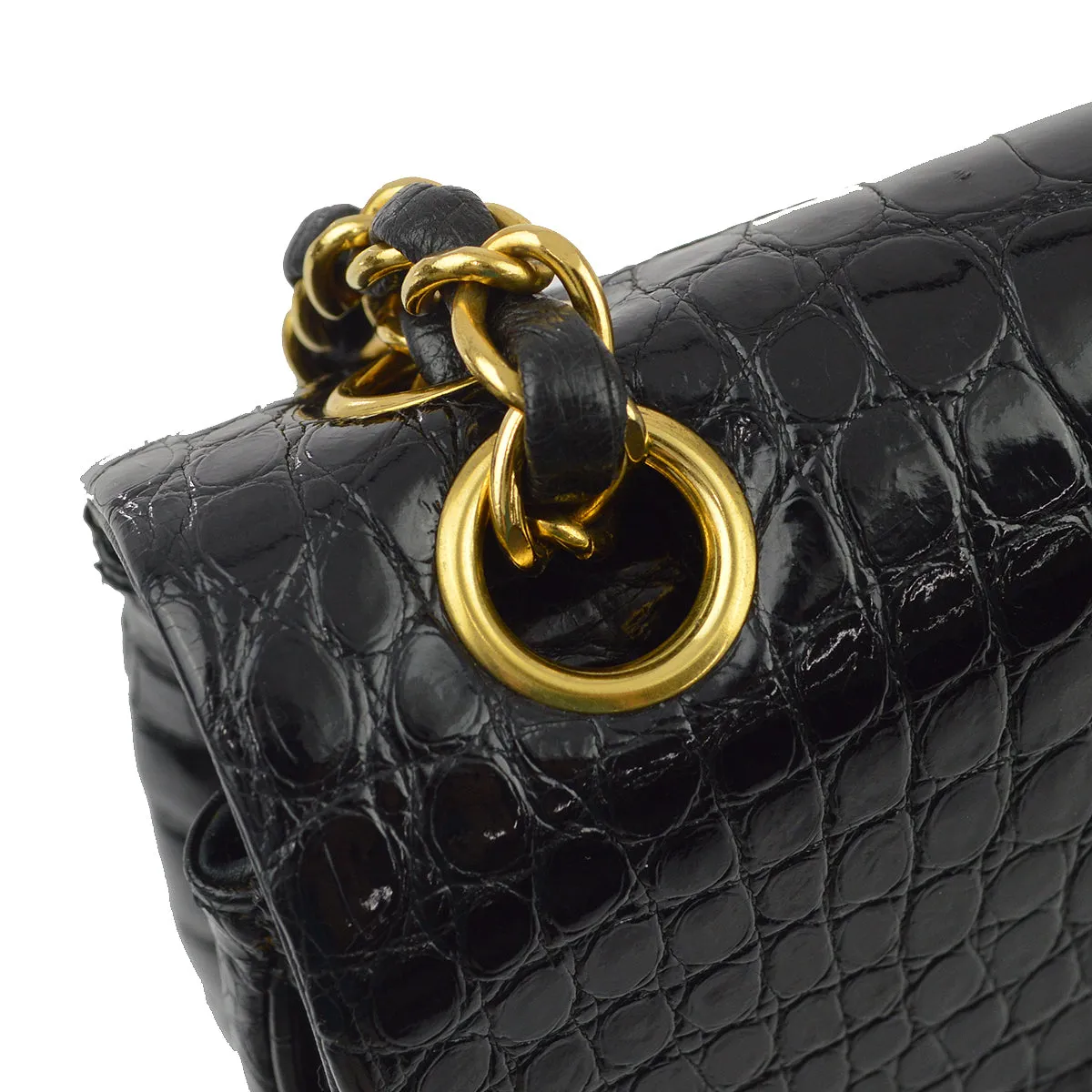 Chanel * Black Crocodile Medium Classic Double Flap Shoulder Bag