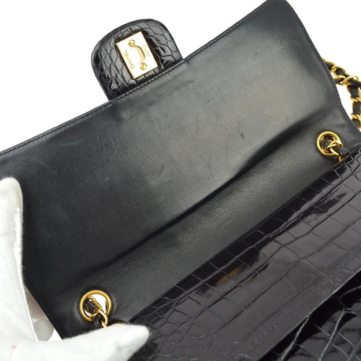 Chanel * Black Crocodile Medium Classic Double Flap Shoulder Bag