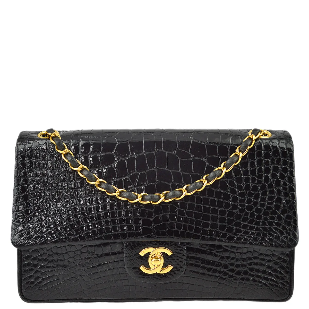 Chanel * Black Crocodile Medium Classic Double Flap Shoulder Bag