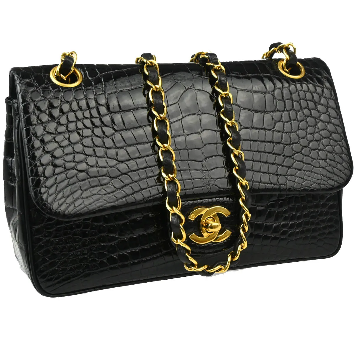 Chanel * Black Crocodile Small Classic Double Flap Shoulder Bag