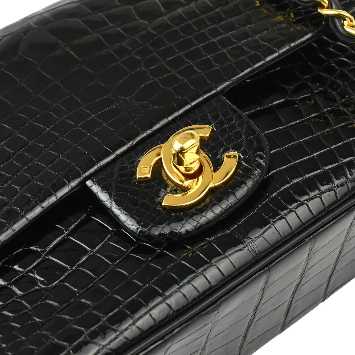 Chanel * Black Crocodile Small Classic Double Flap Shoulder Bag