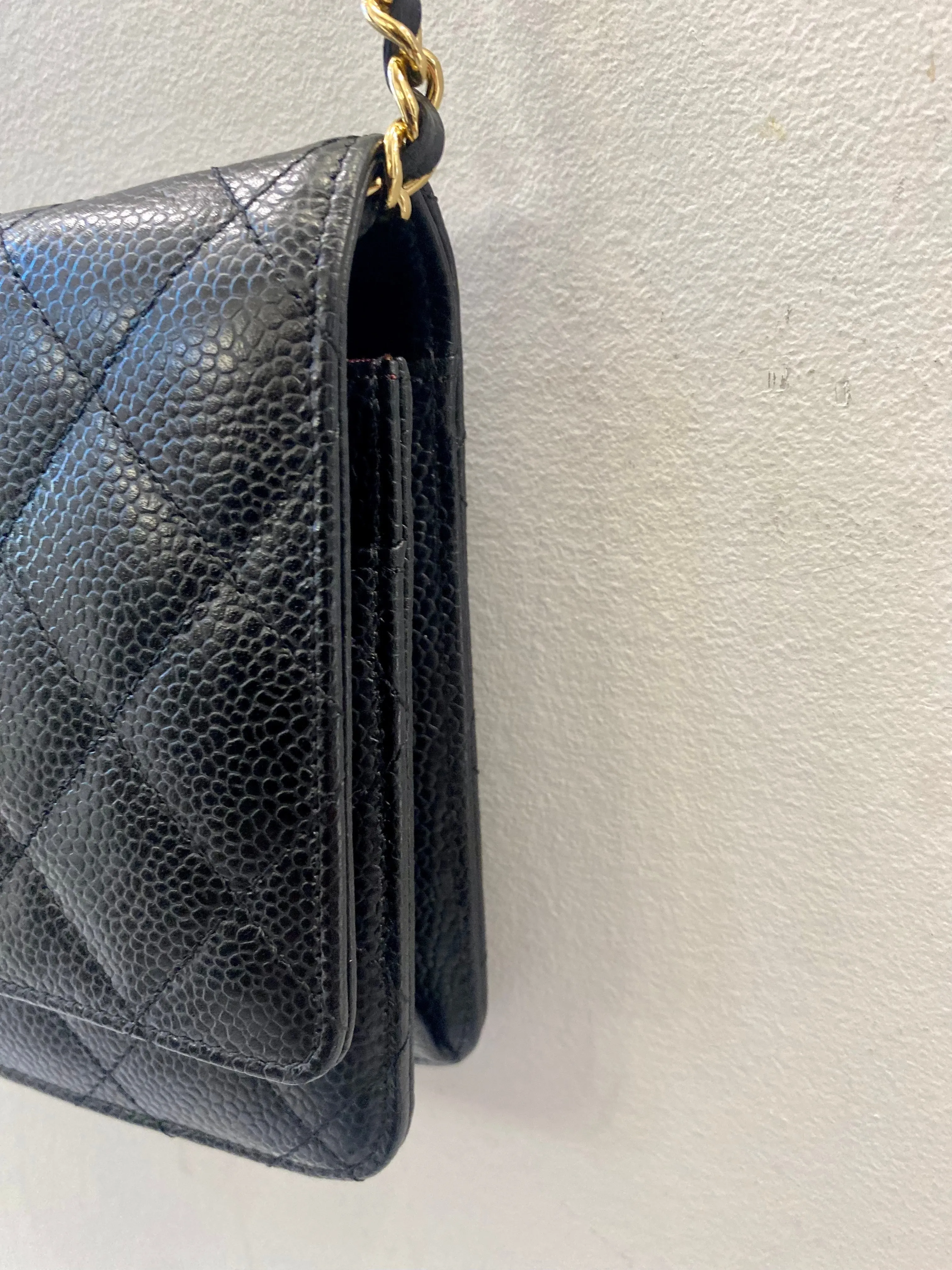 CHANEL CC CAVIAR QUILTED  WALLET ON A CHAIN
