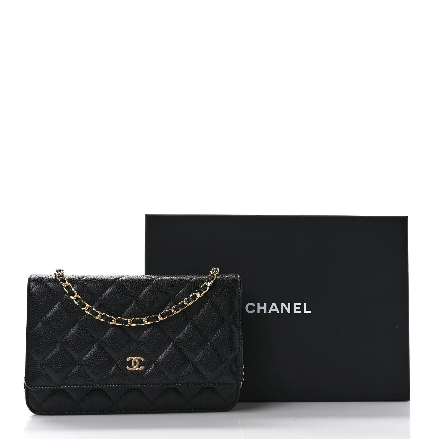 CHANEL CC CAVIAR QUILTED  WALLET ON A CHAIN