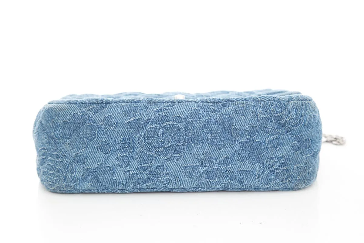 Chanel Denim Quilted Medium Camellia Sweetheart Flap Handbag