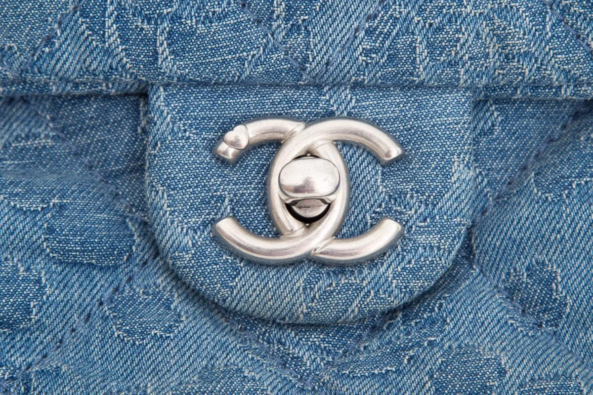 Chanel Denim Quilted Medium Camellia Sweetheart Flap Handbag