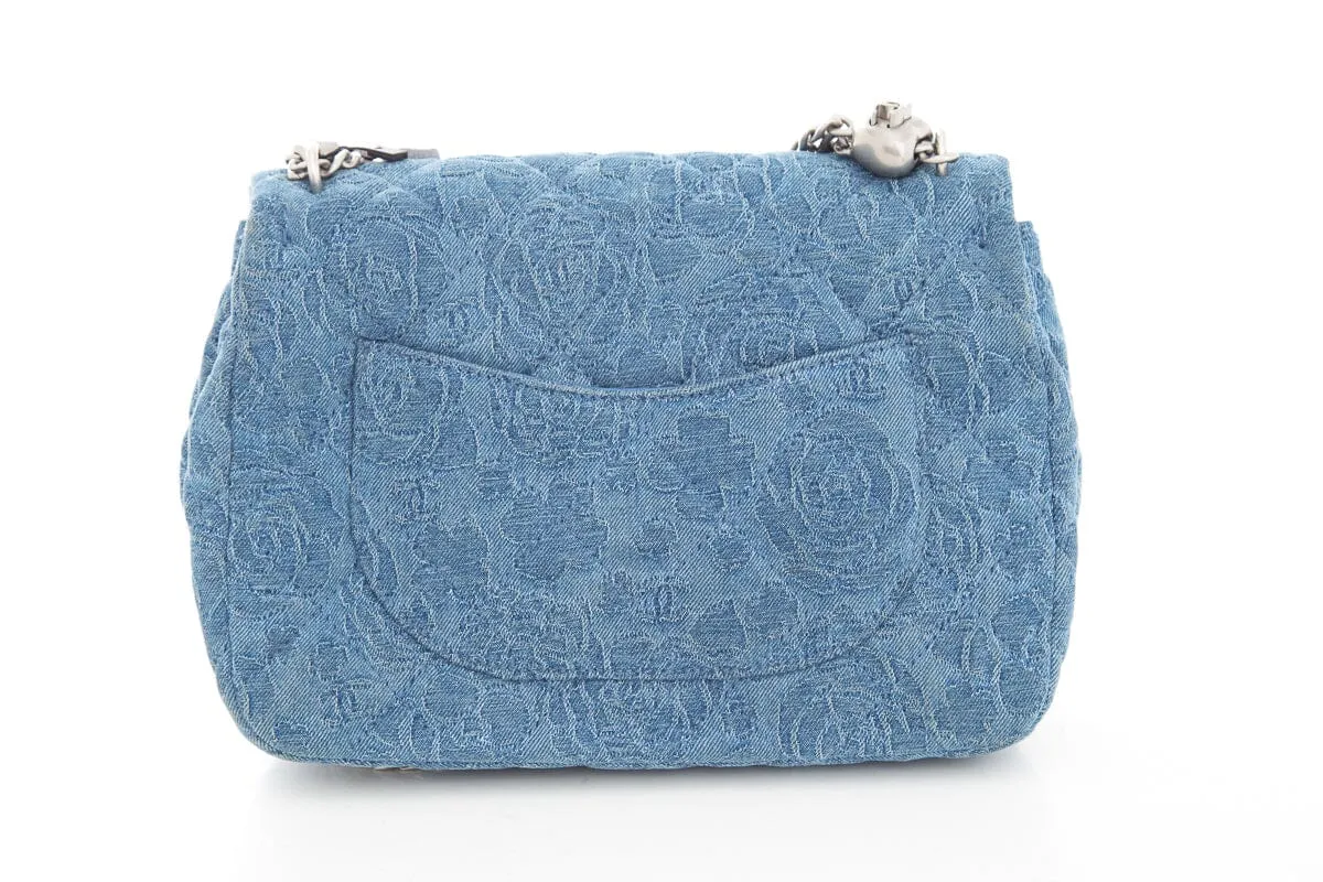 Chanel Denim Quilted Medium Camellia Sweetheart Flap Handbag