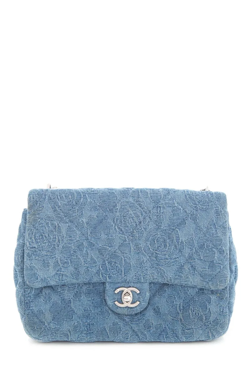 Chanel Denim Quilted Medium Camellia Sweetheart Flap Handbag