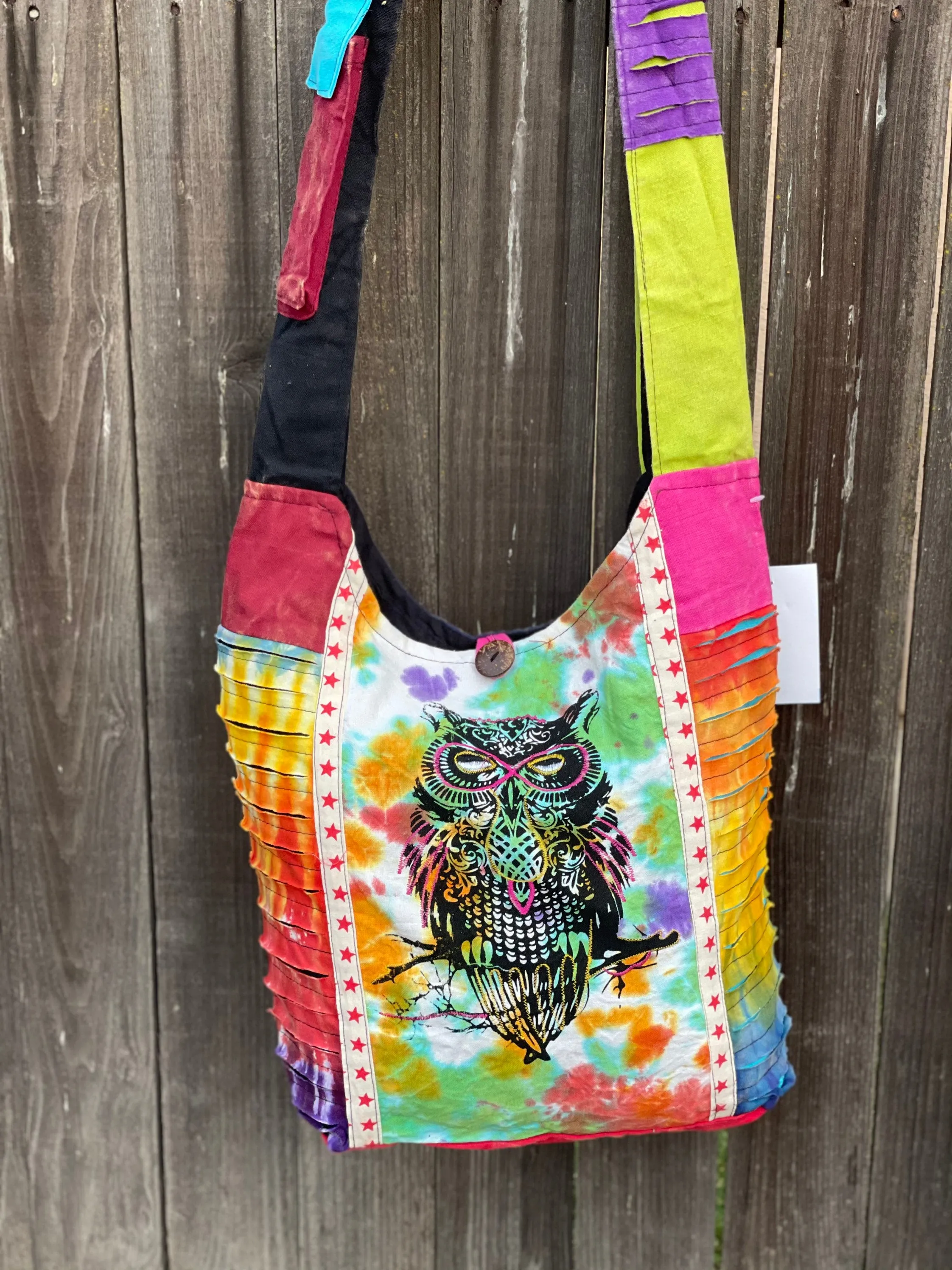 Colorful Owl Patchwork Boho Vegan s Body Bag