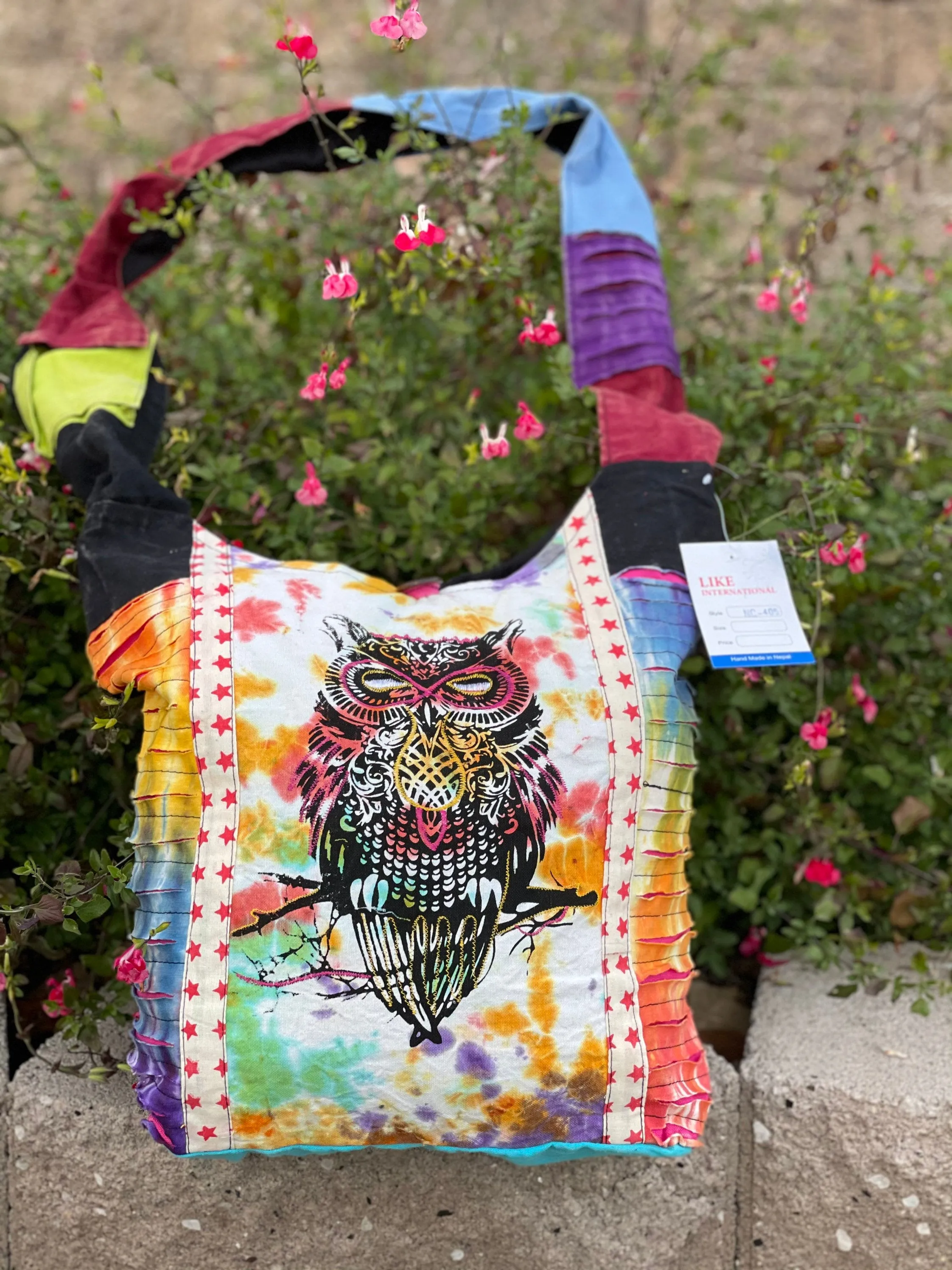 Colorful Owl Patchwork Boho Vegan s Body Bag