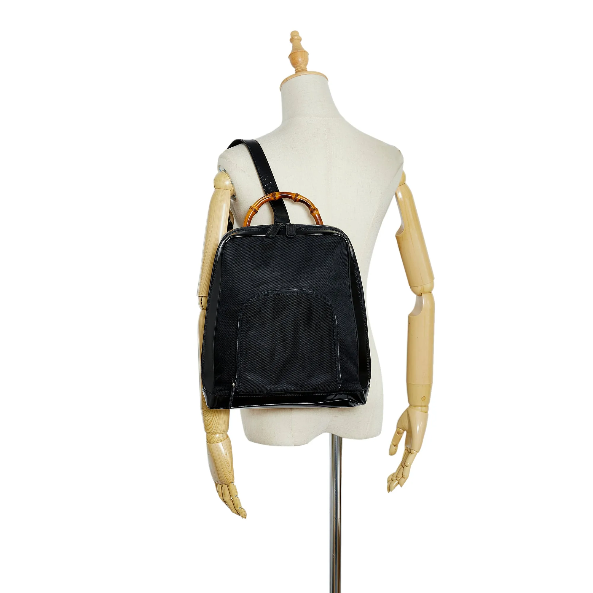 Gucci Bamboo Backpack Black Nylon Canvas