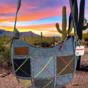 Lidia's Bags Multicolor Denim Shoulder Bag Geometric Patchwork Casual (LB478)