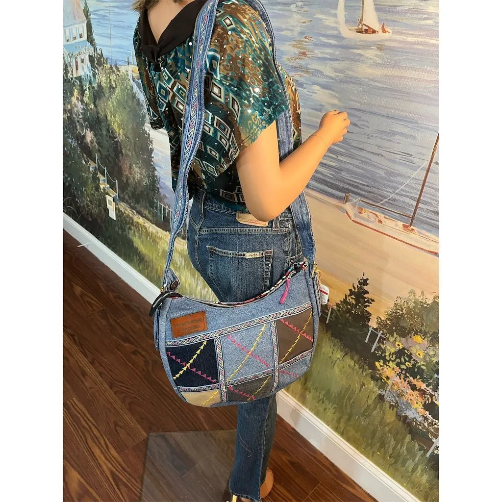 Lidia's Bags Multicolor Denim Shoulder Bag Geometric Patchwork Casual (LB478)
