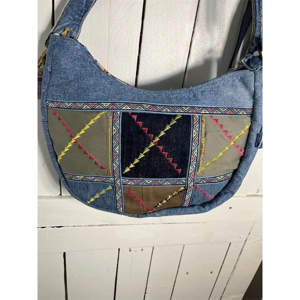 Lidia's Bags Multicolor Denim Shoulder Bag Geometric Patchwork Casual (LB478)