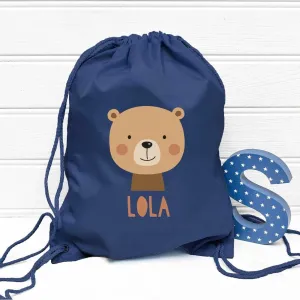 Personalised Gym Bag Kids, Boys Bear Gym Bag, Boys Drawstring Bag, School Bag, Bear School PE Bag, Bear Pump Bag, Nursery