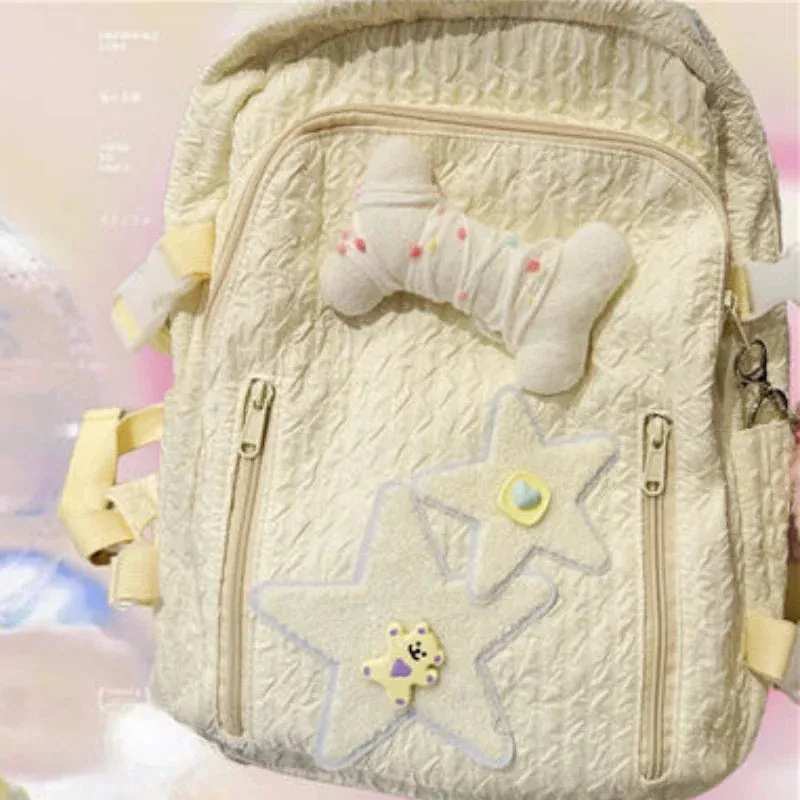 UAKISS  -  2024 High-capacity Pleated Kawaii Cute Star Backpack Girls Sweet Chic Casual Y2k Schoolbags Women Trendy  Backpacks for Students