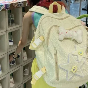 UAKISS  -  2024 High-capacity Pleated Kawaii Cute Star Backpack Girls Sweet Chic Casual Y2k Schoolbags Women Trendy  Backpacks for Students