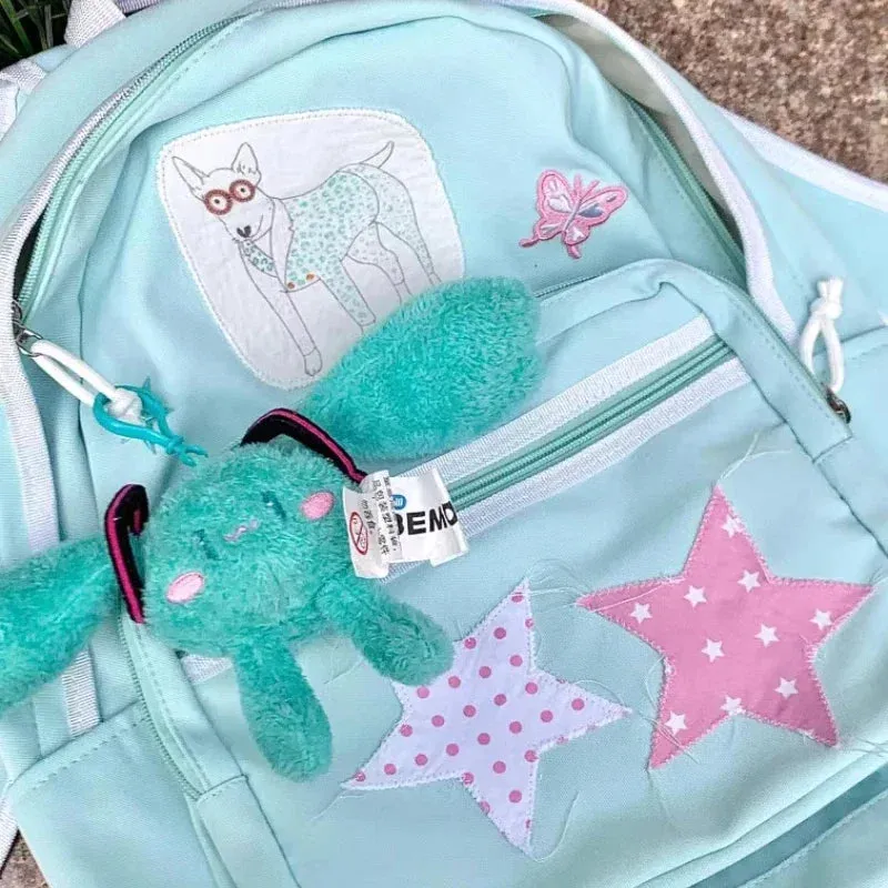 UAKISS  -  Cartoon Dog Patchwork Star Backpacks Students Girls Sweet Casual Y2k Kawaii Schoolbags Portable High-capacity Backpack for Women