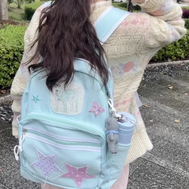 UAKISS  -  Cartoon Dog Patchwork Star Backpacks Students Girls Sweet Casual Y2k Kawaii Schoolbags Portable High-capacity Backpack for Women