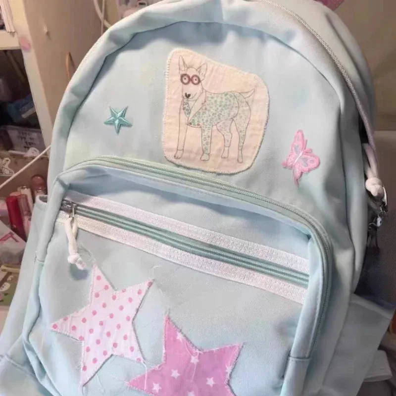 UAKISS  -  Cartoon Dog Patchwork Star Backpacks Students Girls Sweet Casual Y2k Kawaii Schoolbags Portable High-capacity Backpack for Women
