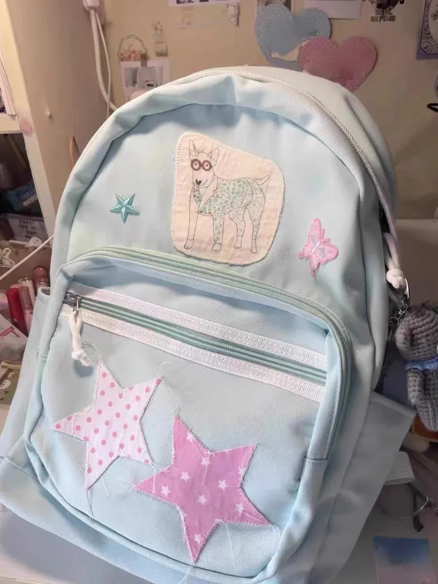 UAKISS  -  Cartoon Dog Patchwork Star Backpacks Students Girls Sweet Casual Y2k Kawaii Schoolbags Portable High-capacity Backpack for Women
