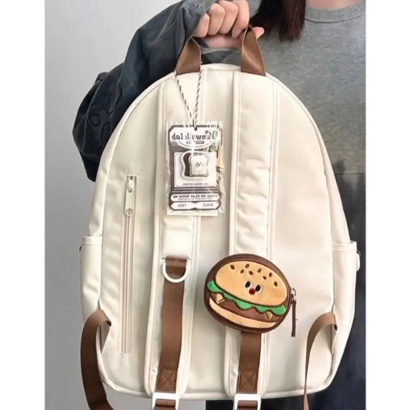 UAKISS  -  Casual Students Girl School Bag Y2k Simple Travel Bag Korean Cute Food Pendant  Aesthetic High-capacity Kawaii Backpack