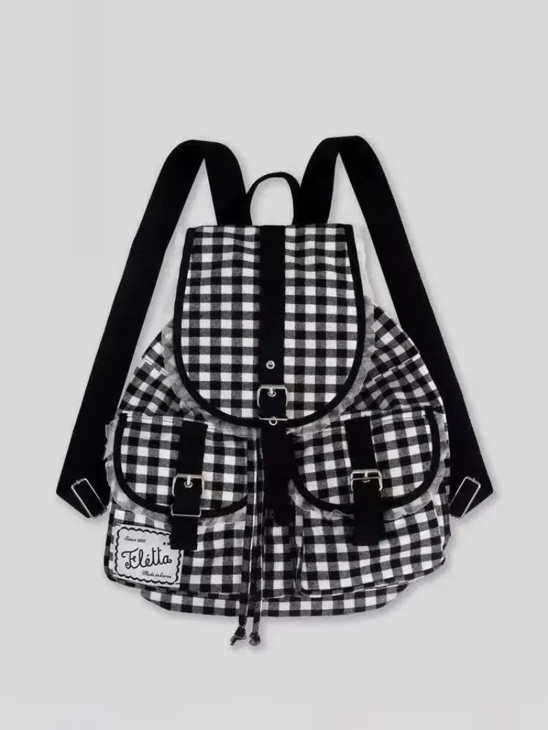 UAKISS  -  Checkered Print Backpacks for Ladies Fashion Lace High Capacity Lightweight Womens Backpack Korean Style Casual Female Bag