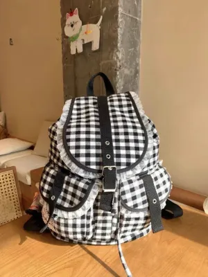 UAKISS  -  Checkered Print Backpacks for Ladies Fashion Lace High Capacity Lightweight Womens Backpack Korean Style Casual Female Bag