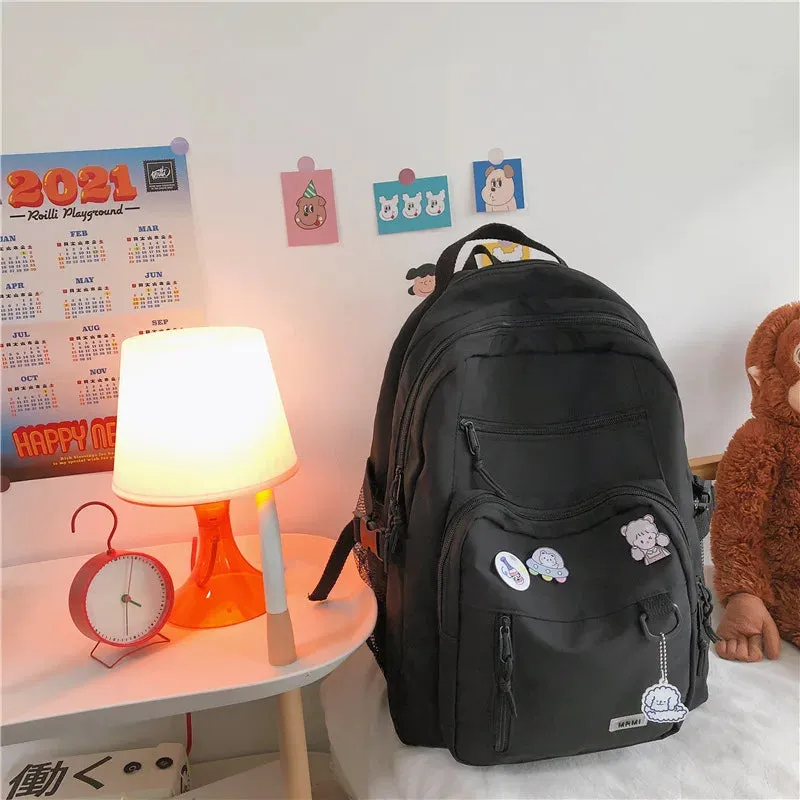 UAKISS  -  Fashion Big Student Backpack NEW Badge Rucksack Girls School Bag High Capacity Women Backpack Female Cute Leisure Travel Mochila