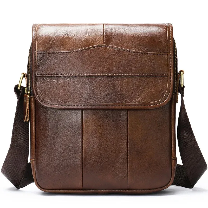 UAKISS  -  Men's Cow Leather Casual Shoulder Bag Business Chest Bag Male Sports Retro Backpack Bag